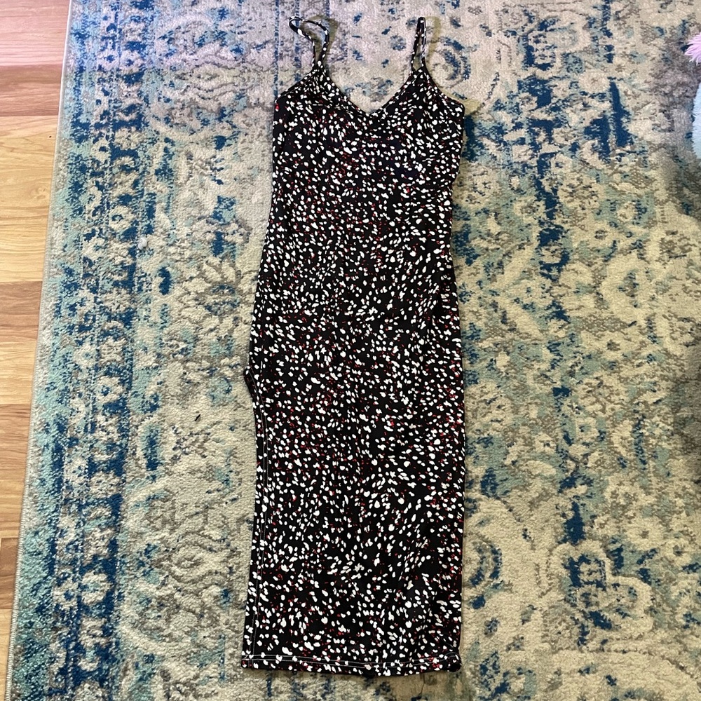 Shein black polka dot dalmatian floral dress